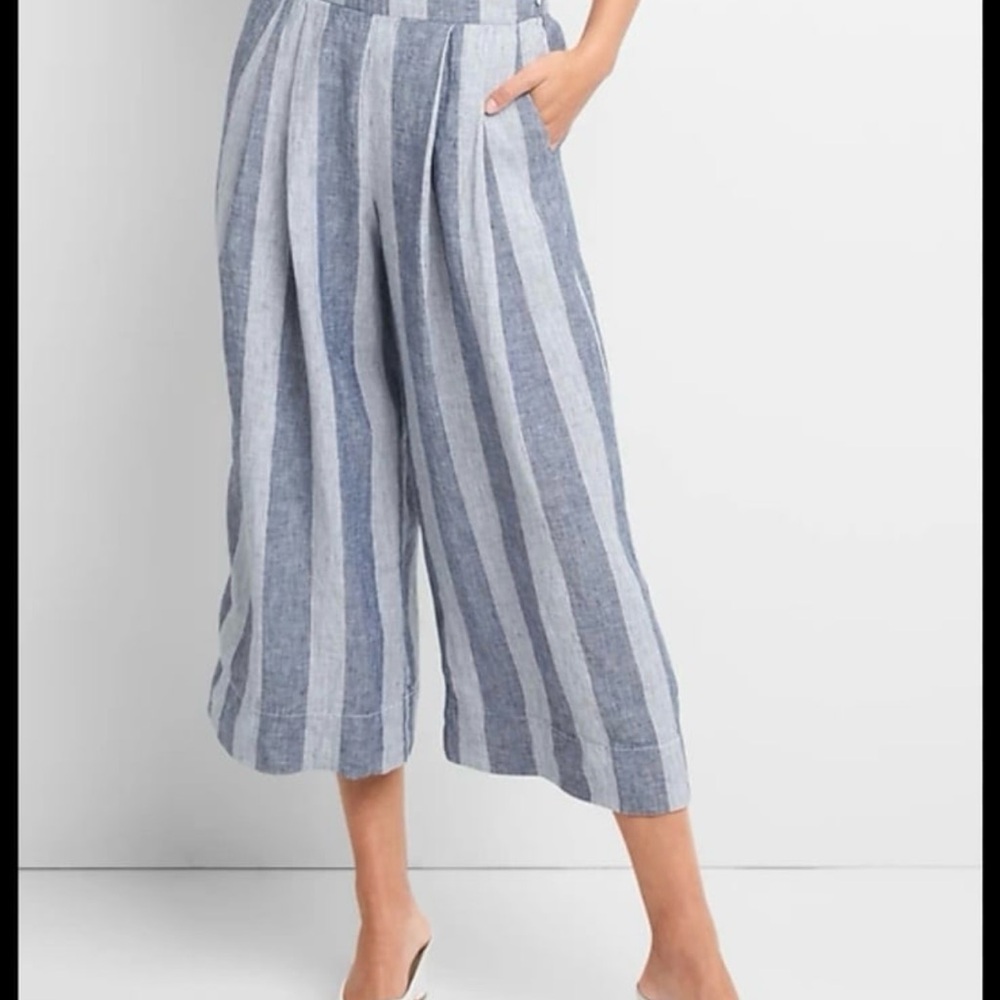 Gap High Waisted Cropped Linen Wide Leg Pants Size 0
